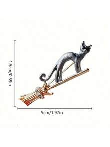 优雅的猫骑扫帚胸针，可爱的动物图案，迷人的双色飞猫徽章，异想天开的服装首饰配件万圣节连衣裙配饰衣服别针包饰背包学校办公室配饰衬衫夹克圣诞节衣服别针有趣可爱的教师礼物 - 彩色 - 查看 6