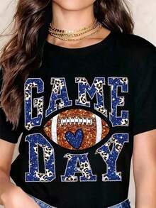 Women's Football Shirt, Bright Leopard Print And Glitter Design, Summer Casual Wear, Suitable For Sports Enthusiasts, 180g 100% Soft Cotton. - 黑色 - 查看 6