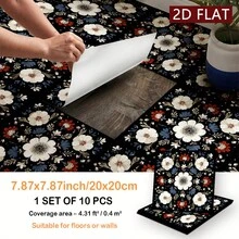 10pcs/Pack Japanese Floral PVC Floor Stickers, Self-Adhesive, Removable, Waterproof, Scratch-Resistant. These Ready-To-Use Decorative Items Have A Natural Appearance, Suitable For Bedroom, Living Room And Kitchen. - 10Pcs - View 6