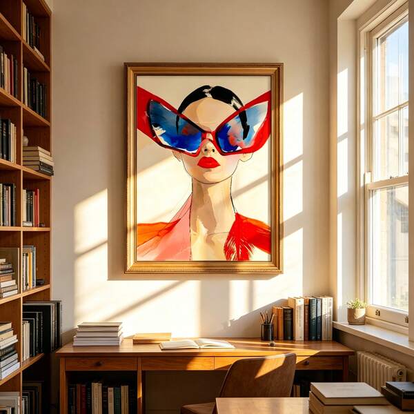 1pc Canvas Wall Art Posters For Room Home Decor Room Decor Aesthetic Room Decoration Stuff, Optional Frame Room Decor Wall Decor Fashion Woman With Red Fashion Glasses Watercolor Print Poster, Modern Abstract Female Portrait Artwork, Aesthetic Room Decor For Bedroom Living Room Bathroom Decor Kitchen Decor Living Room Decor Bedroom Decor Office Decor