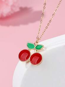 1pc Girls' Cute Cartoon Enamel Crown, Gift Box, Cherry Pendant Necklace, Suitable For Daily Wear, Gift, Festivals - Multicolor - View 4
