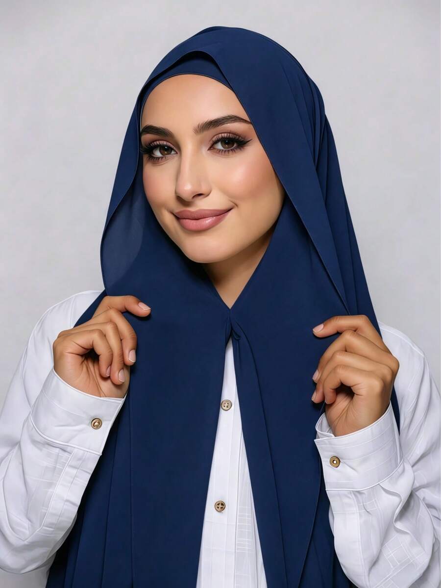 1 pieza Hijab de gasa 3 en 1 de uso rápido con imán incorporado y gorro interno/Hijab de uso rápido integrado--Sin necesidad de alfileres, ajuste antideslizante, uso instantáneo
