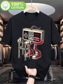 Men's Retro Gaming T-Shirt | Nostalgic 80s/90s Video Game Controller Design With NES/SNES Icons - Soft And Breathable Black T-Shirt For Casual And Retro Events - Lightweight Gamer T-Shirt (Machine Washable) - 80s/90s Gamer Streetwear - 黑色 - 查看 1