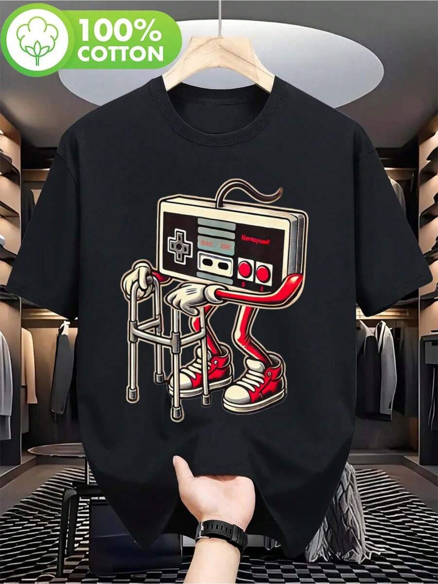 Men's Retro Gaming T-Shirt | Nostalgic 80s/90s Video Game Controller Design With NES/SNES Icons - Soft And Breathable Black T-Shirt For Casual And Retro Events - Lightweight Gamer T-Shirt (Machine Washable) - 80s/90s Gamer Streetwear - 黑色 - 查看 1