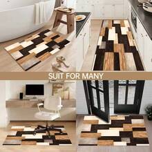 1pc Faux Wood Patchwork Pattern Non-Slip Kitchen Mat, Holiday Party Decor Floor Rug, Anti-Fatigue Waterproof Carpet For Kitchen, Hallway, Bathroom, Laundry Room - Multicolor - View 2