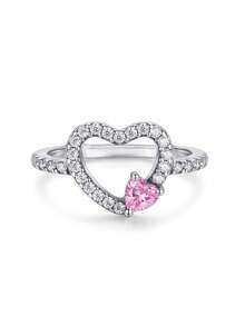1pc Fashion 925 Sterling Silver Rhinestone Heart Ring, Embedded With Diamonds, Suitable For Daily Wear And Party Occasions, High-Quality Jewelry Gift - Style 1 - View 18