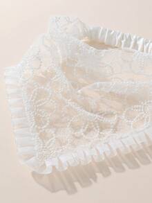 1pc Women's Handmade Embroidered Ruffled Headwrap, Suitable For Daily Wear And Vacation - White - View 4