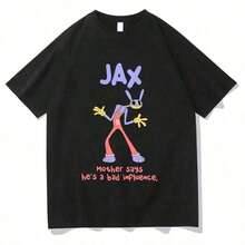 Men's Clothing; Jax Purple Rabbit Summer T-Shirts With Anime Print, Funny Digital Circus Character T-Shirts, Fashion Graphic Clothing, 100% Cotton, Short Sleeve, For Women And Men, Vintage T-Shirts, Anime T-Shirts, Matching Sets For Couples, Ideal For Vacation And Summer, Pure Cotton, Soft And Skin-Friendly R8WL - High Quality - 黑色 - 查看 2