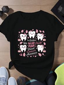 Camiseta Deportiva de Manga Corta para Mujer, Tallas Grandes, con Temática de Halloween, Playeras de Mujer de Algodón, Blusas Negras para Dama - Negro - Ver 7