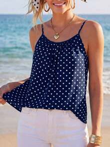 Camiseta de tirantes con pliegues con estampado de cebra para mujer - Azul marino - Ver 4