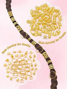 120 piezas de coleteros de formas mixtas, adecuados para peinados trenzados, lazos de pelo ajustables para todas las estaciones - Dorado - Ver 3