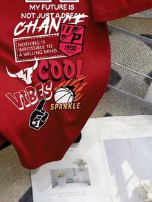 Camiseta de manga corta minimalista de estilo callejero, con corte cropped y oversize, para hombre de talla grande.Diseño moderno y sencillo, apto para uso diario casual.Composición simple pero llamativa, adecuada como regalo para novio u ocas - Rojo - Ver 4