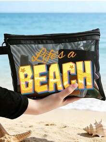 這款「Life's A Beach」印花網格化妝包可收納口紅與氣墊粉撲，海濱風透明大容量盥洗包，旅行化妝收納理想之選，夏威夷風網格化妝包，適合海邊度假、購物，亦適用於節日、健身、母親節、情人節、教師節、女性旅行、短途旅行及日常出行 - 彩色 - 查看 13