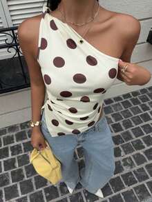 Blusa de mujer elegante y ajustada con parches de encaje y nudo retorcido de un solo hombro, color negro, top corto de carnaval, informal de verano, hombros descubiertos, espalda descubierta, para fiesta, festival de música - Amarillo - Ver 3