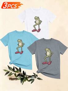 Women's T-Shirts, Women's T-Shirts, Casual One-Piece T-Shirt With A Fun Print Of A Frog Wearing Clogs, Round Neck, Short Sleeve, Comfortable For Everyday Wear. - 1件黑色隨機圖案 - 查看 6