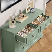 Chest Of Drawers With 6 Drawers, 120 Cm Wide, Chest Of Drawers With Wood Grain, Sideboard, Chest Of Drawers - 綠色 - 查看 4