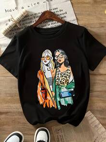 Women T-Shirts - [Black] - View 8