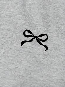 Atasan lengan panjang motif pita dan celana panjang kasual untuk remaja putri. - Grey - View 6