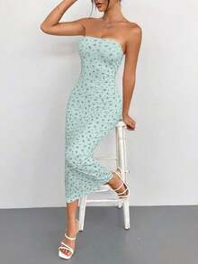 Vestido de tirantes ajustado con estampado floral ditsy en rosa de verano - verde menta - Ver 3