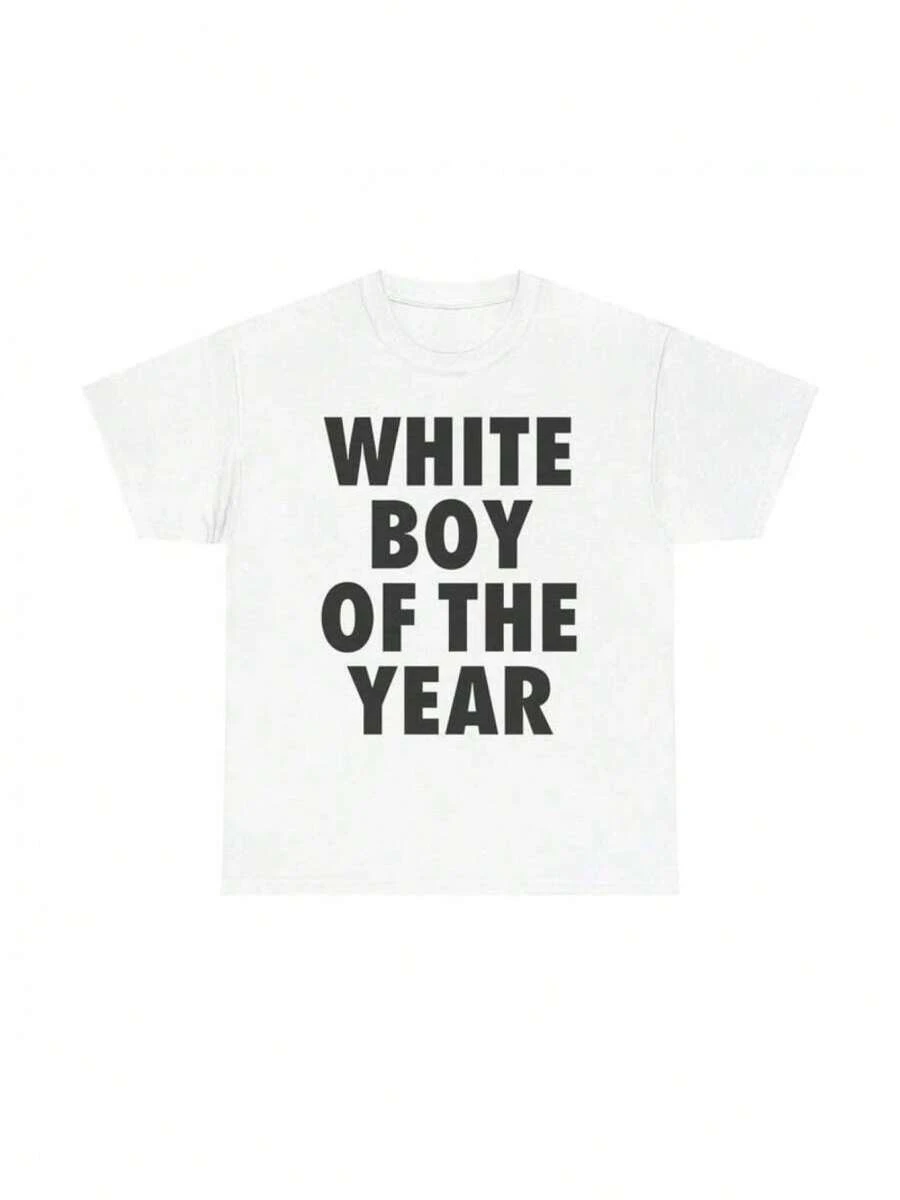 Men's Oversized Graphic T-Shirt With Humorous Text Design - 白色 - 查看 1