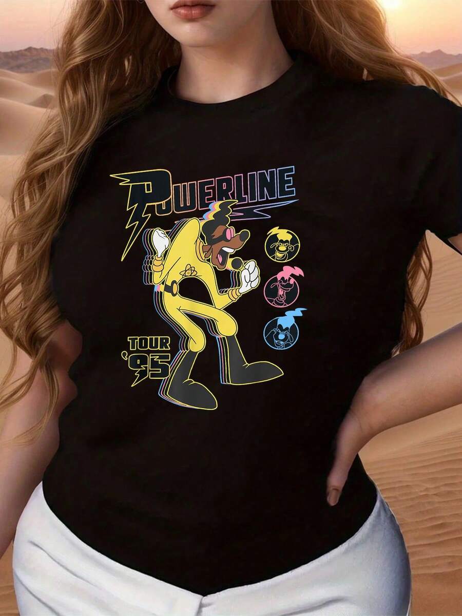 Colorful Figure Of An Animated Singer In A Yellow Suit Illuminated With Lightning, Symbolizing Energy, Youth, And Retro Nineties Music; Comfortable And Modern Women's T-Shirt For Everyday Wear - 黑色 - 查看 1