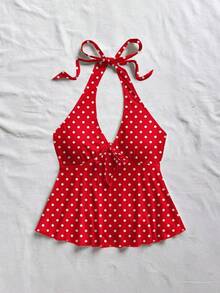 Blusa de mujer casual de vacaciones con cuello en V, lazo y espalda descubierta, apropiada para vacaciones de verano - Amarillo claro - Ver 4