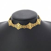 复古金属菱形项链，嘻哈朋克波西米亚风颈链，女士派对日常佩戴Y2K风格饰品，可作为礼物配饰 - 花紋菱形頸鍊 - 查看 2
