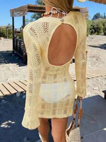 Vestido de suéter casual de unicolor y elegante minimalista para mujer, primavera/verano - albaricoque profundo - Ver 2