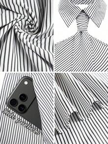 Vestido casual de rayas para mujer, nuevo para el verano, simple y de moda versátil, atuendos de verano, primavera/verano, vacaciones, vestido de vacaciones, silueta en línea A, y elegante, en vacaciones de verano, vestido largo romántico - Blanco y Negro - Ver 6