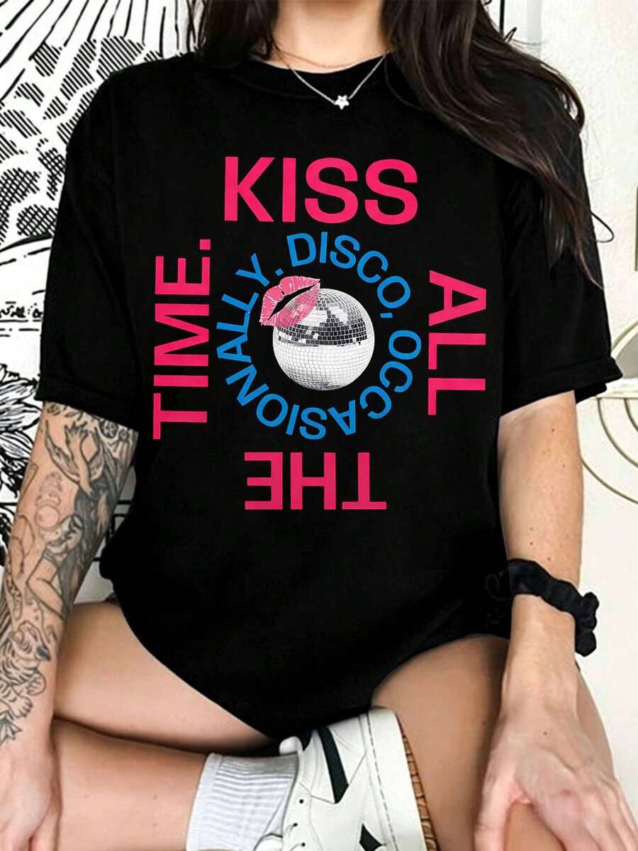 Harry Style Kiss All The Time Disco Occasional, Disco Ball, Love On Tour Essential T-Shirt 1 - Black - View 1