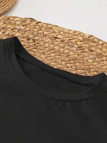 Camiseta Casual de Cuello Redondo con Estampado de Letras para Mujer, Camisetas Gráficas de Verano para Mujer - Negro - Ver 5