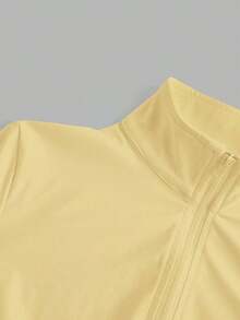 Chaqueta de manga larga de punto ajustada con protección solar para mujer en otoño/invierno, color albaricoque - Amarillo - Ver 4
