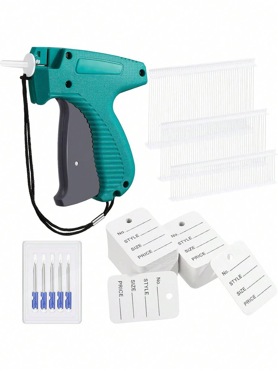 1 Set Of 2006 Pcs Clothing Price Tag Kit, Includes 1 Clothing Price Tag Connector, 5 Steel Needles, 500 Clothing Tags And 1500 Plastic Fasteners - Green Set - View 1