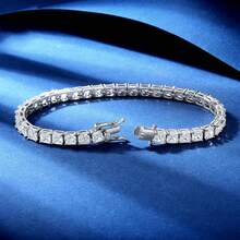 MDFUN 1 chiếc vòng tay tennis đính đá Cubic Zirconia cắt kiểu Princess 4x4mm, mạ vàng trắng 18K, unisex, thích hợp đeo hàng ngày và dự tiệc. - trắng - Xem 3