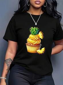 Camiseta Oversize para Mujer Talla - Tejido Pesado 200gsm, Ajuste Holguro y Suelto en con Estampo de Cupcake – Ropa Casual Urbana Para Primavera/Verano - Negro - Ver 2