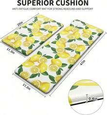 Lemon Kitchen - Anti Fatigue Mats Kitchen Floor - Non Slip Cushioned Rugs Standing - Lemon Decor (17.3*29+17.3*47-0.4) White NPLC - Yellow - View 4