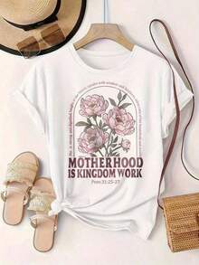 Oversized Crew Neck T-Shirt For Women And Girls, Basic Graphic Print Tees, Available In Black And White, Loose-Fitting Short-Sleeve Summer Tops, 'Motherhood Is Kingdom Work' Floral Design,  Cotton Clothing For Women, Short-Sleeve, Casual, For Beach And Vacation, 2026, Birthday Gift For Women.

Spacious And White - 白色 - 查看 2