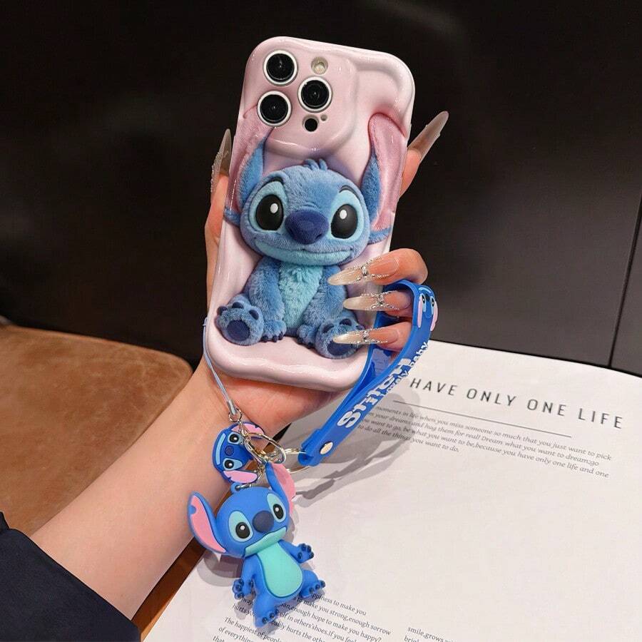Disney Lilo And Stitch Phone Case : 3D Fluffy Pattern Border Protector Phone Soft Phone Case With A Free Cute Stitch Bracelet Chain Lanyard, Stitch, Lilo, Angel, For Apple 17 Promax 17 Pro 16 15 14 13 12 11 Pro Max XS Max X XR Soft Cover Summer Phone Case - trắng - Xem 1