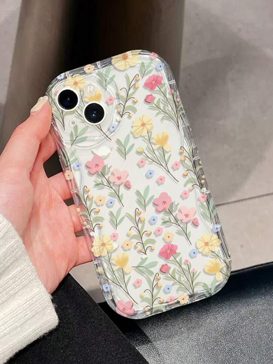 1pc Floral Pattern Cream Transparent Anti-Drop Phone Case, TPU Material, Suitable As Holiday Gift, Compatible With Apple IPhone Xs/Xsmax/Xr/11 12 13 14 15 16pro/Promax/14 15 16plus/17, Unisex - Multicolor - View 1