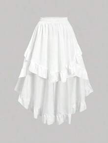 MOD Women's Plus Size Burgundy Ruffled Skirt, Vintage Burgundy Ruffled Skirt - White - View 9