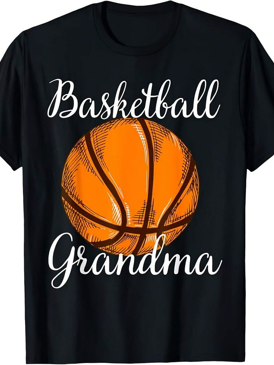 Basketball Grandma Women Family Matching Funny Basketball T-ShirtSame Style For Men And Women 2025 Summer Short-Sleeved Printed T-Shirt Pure 220G - 黑色 - 查看 1