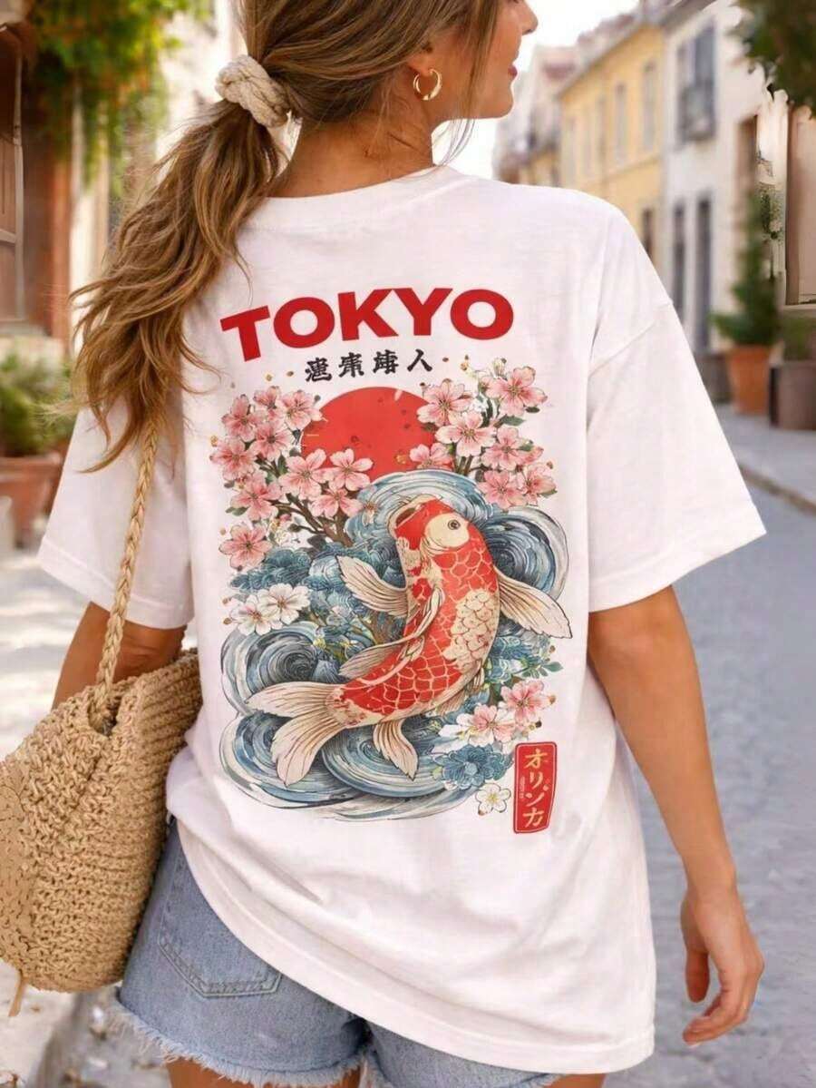 Camiseta de mujer estampada de manga corta para verano, tela de poliéster, estilo multifuncional, corte regular, peso 180 gramos, 1 unidad.Pure-Cotton