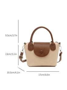 Tas Tote Mini Wanita Warna Kontras 2026, Tas Selempang Kulit PU, Tas Bahu Bucket Dua Warna Kasual untuk Penggunaan Sehari-hari - Krem - View 2