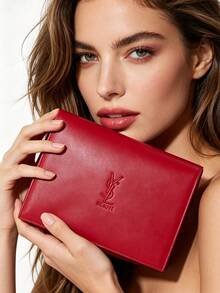 Yves Saint Laurent 紅色絎縫皮革化妝包，內置大尺寸化妝鏡，金色拉鍊雙層化妝收納包，便攜旅行盥洗包，適合送給女友的高端奢華禮物 - 紅色 - 查看 5