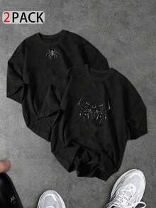 Sport MetroGents Men's Short Sleeve Crew Neck Sports T-Shirt With Botanical Print, For Summer Training, Running, Black T-Shirt, Spider Print, Lightweight - 綠色 - 查看 4