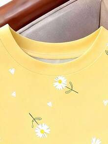 Women's Casual T-Shirt, Gray, New Summer Design, Round Neck, Sweet Cherry Print, Graphic Design, Student Style, Versatile Minimalist Fit, Suitable For Daily Wear, Outdoor Activities, Travel, Comfortable, Essential For Women - 黃色 - 查看 4