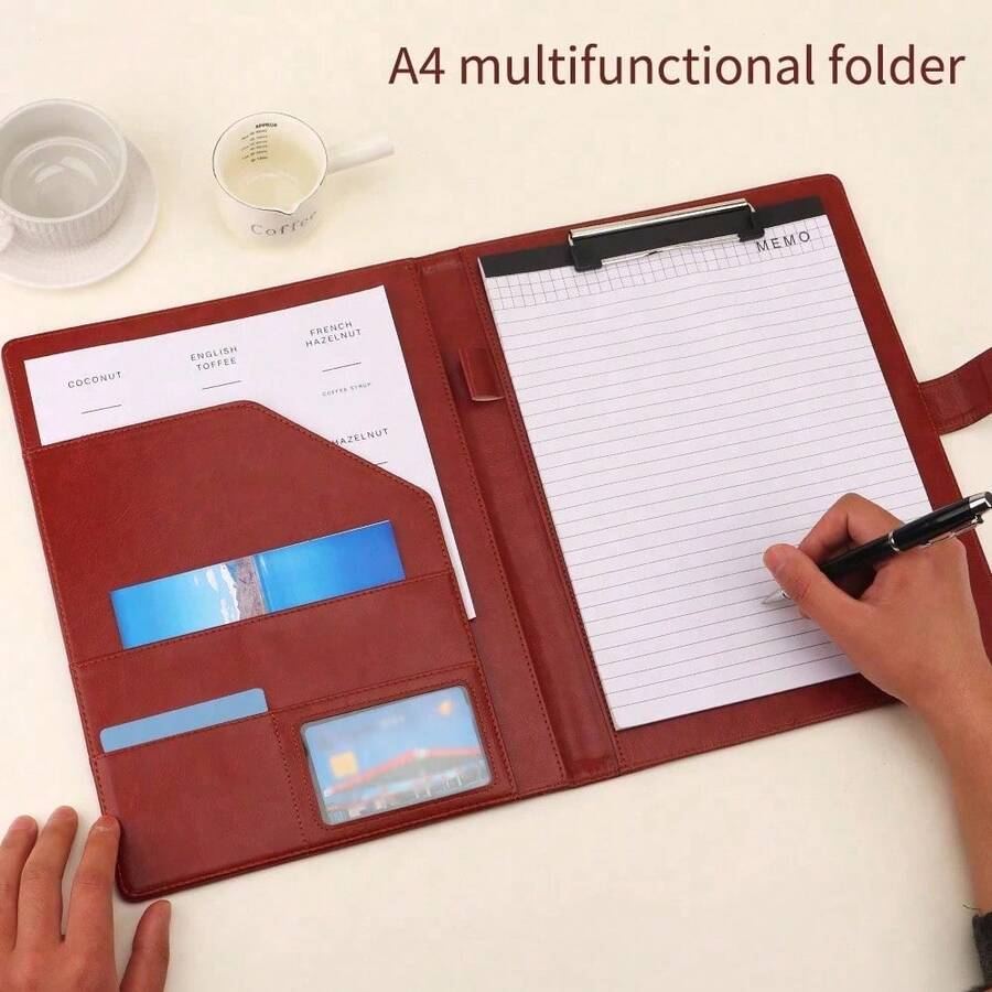 A4 Multifunctional File Folder, Leather Storage Clipboard, Office Supplies Contract Folder, Designer Measurement Notebook, Business - One Size - View 1