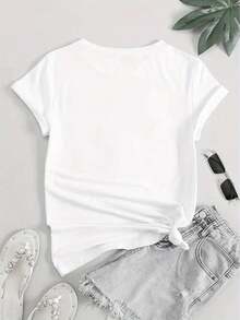 SuavePlus Size - Women's Casual T-Shirt With "I'M ALEX DOING ALEX THINGS" Slogan Print - Black With White Lettering, Short Sleeve, Crew Neck, Lightweight And Breathable Fabric, Relaxed Fit For Spring And Summer, Casual Wear, Women's T-Shirts, Summer Fashion, Bold Letter T-Shirt, Comfortable Fit T-Shirt, New Arrival - 白色 - 查看 4