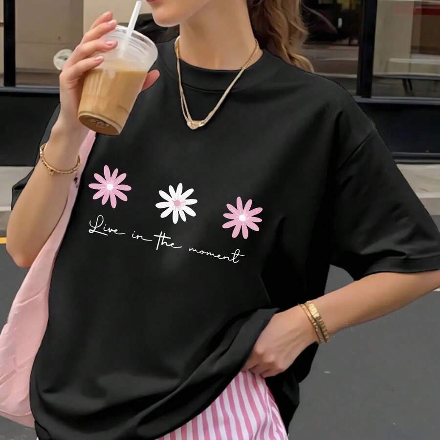 002 Soft And Cool Summer T-Shirt, Milk Black Color, Anti-Wrinkle And No Ironing, Round Neck, Short Sleeve, Versatile And Thin, Breathable, Pleasant To The Touch, No Flowers Or Text On The Soft And Breathable T-Shirt. - 黑色 - 查看 1