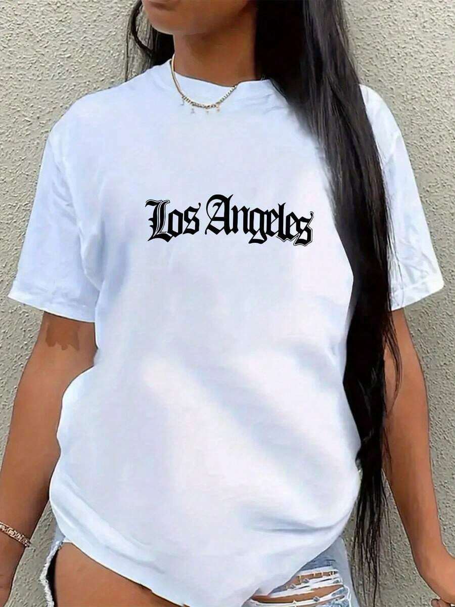 Women's T-Shirt With Creative Print, Fashionable For All Seasons, Simple, Casual, Comfortable, Soft, For Fitness, Daily Outdoor Sports, Versatile Style For All Seasons, Breathable, Round Neck, Short Sleeve - High Quality - 白色 - 查看 1